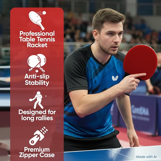 Inferno Table Tennis Paddle – Ply Carbon Blade Ping Pong Paddle for Indoor & Outdoor Games, High-Speed Sports Racket for Adults, Spin & Control, Quality Gift Set w/Carry Case & Box