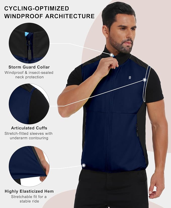 Little Donkey Andy Men's Water-resistant Outerwear Vests, Stretch Windproof Vest for Cycling, Running, Golf