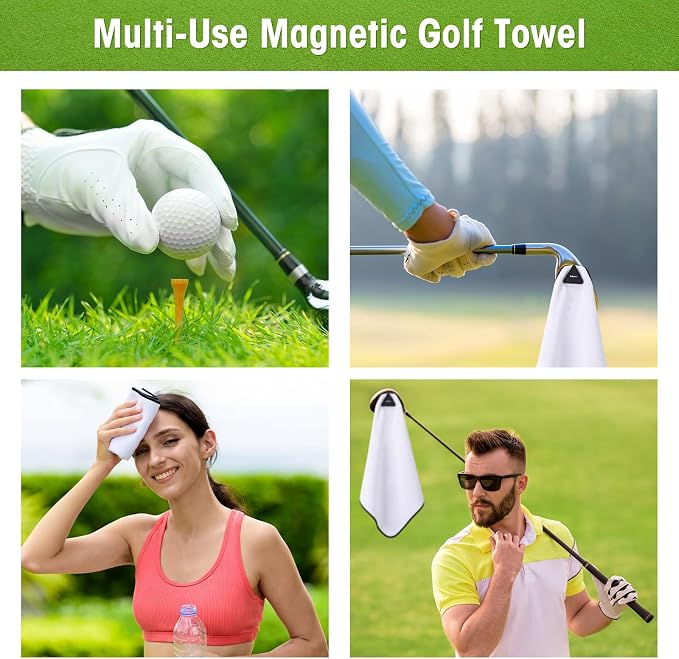 Batiyeer Magnetic Golf Towel Bulk 16" x 16" Microfiber Fabric Towels with Clip Waffle Absorbent Strength Magnet Golf Accessories Ball Cleaner for Carts Men