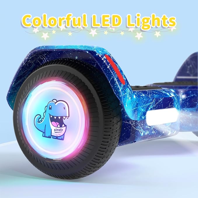 SIMATE 6.5" Bluetooth Scooter, LED Lights & APP & Music Speaker, Long Battery Life, Gifts for Kids & Adults & Girls & Boys, for All Ages