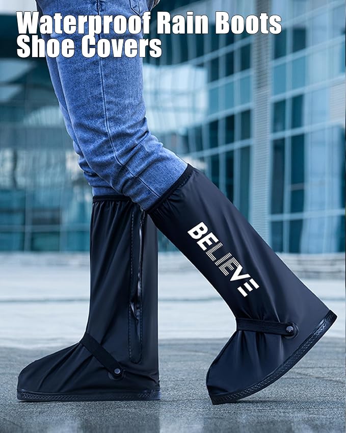 Waterproof Rain Shoe Covers Reusable Anti-Slip and Reflector Portable Motorcycle Rain Boots for Men Women