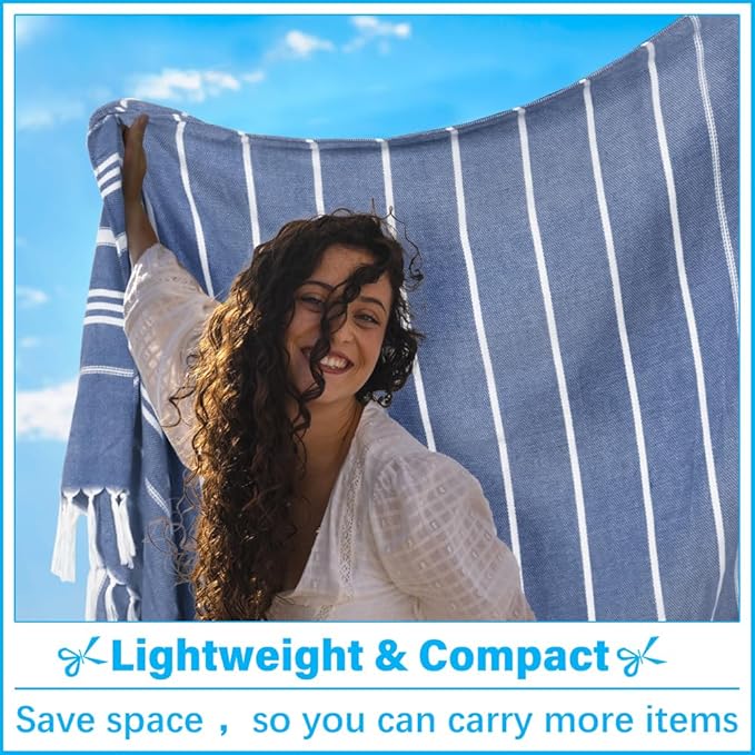 Oversized Turkish Beach Towel Blanket XXL Cotton Sandproof Towels Boho Woven Extra Large Big Sand Free Giant Throw Blankets Huge Quilt XL Picnic Camping Necessities Cloud For Adult Gifts Blue