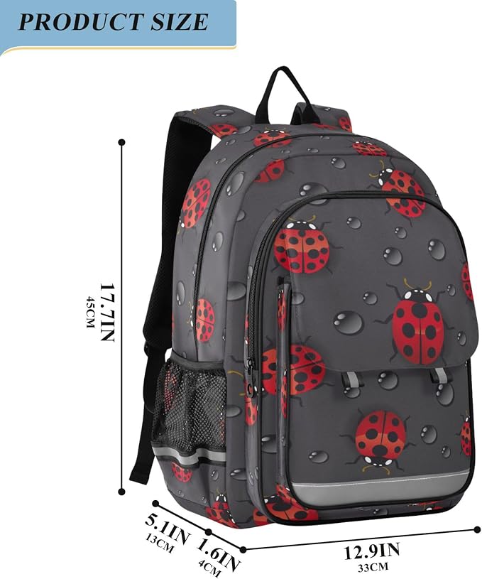Fisyme Red Ladybugs School Backpack Laptop Backpack Bags Bookbag Travel Casual Computer Notebooks Daypack