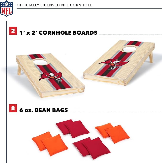 NFL Football Portable Size 1' x 2' Solid Wood Cornhole Set with Direct Print HD Team Graphics – Travel Size