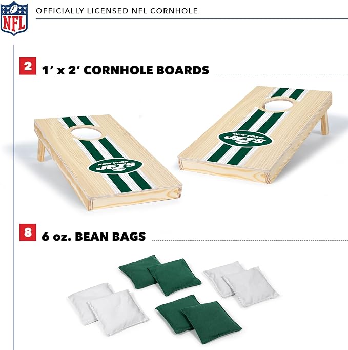 NFL Football Portable Size 1' x 2' Solid Wood Cornhole Set with Direct Print HD Team Graphics – Travel Size
