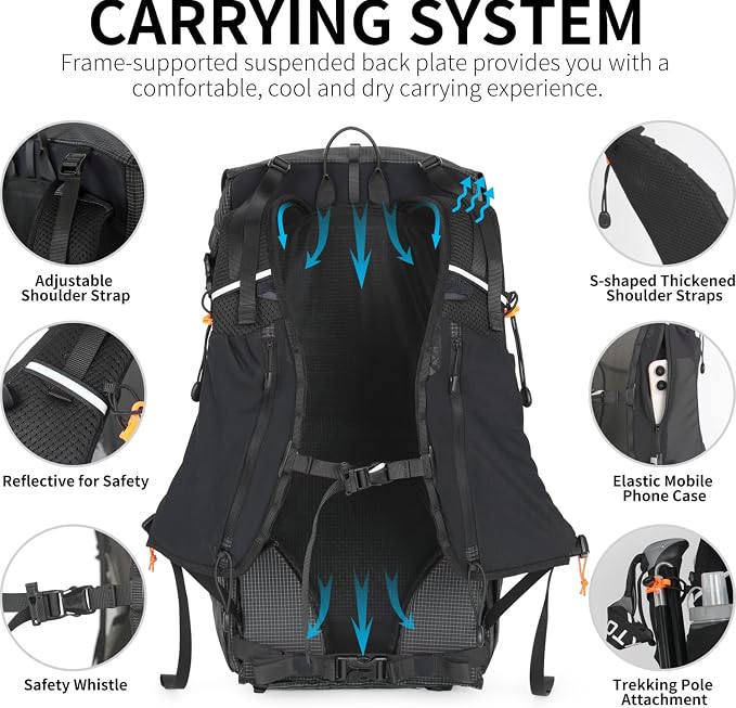 IX INOXTO Hiking Backpack for Men and Women, 30L Waterproof Camping Backpack with 3L Water Bladder and Rain Cover, Lightweight Outdoor Sport Travel Daypack Rucksack for Climbing Cycling (Black)