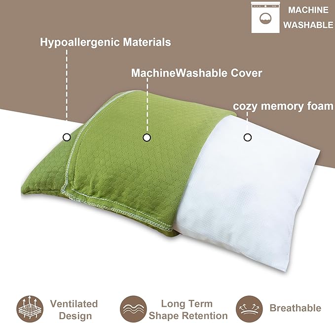 Travel Pillow Compressible Camping Memory Foam Pillow - Avocado Green M Size, Turquoise Blue S Size, Ideal Backpacking, Airplane and Car