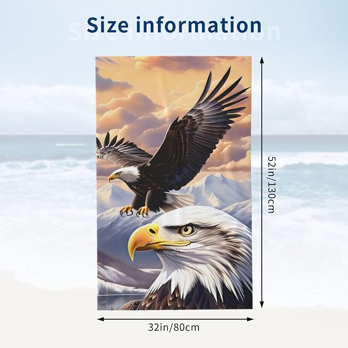 Cute Bird Beach Towel,32x52in,Quick-Dry Sand-Free Bath Towels,Microfiber Lightweight for Travel Pool Yoga Beach Outdoor Activities Decor Accessories Gifts (Cool Eagle)