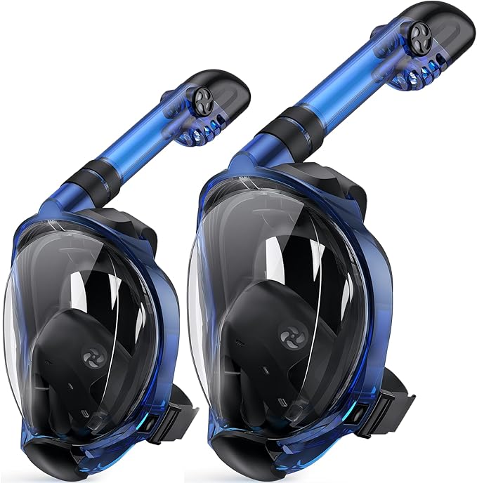 Greatever G2 Full Face Snorkel Mask for Adults Kids, 2 Pcs Snorkeling Set with Foldable Design, Dry Top System, 180° Panoramic View, Anti-Fog & Anti-Leak, Safe Breathing with Camera Mount Included