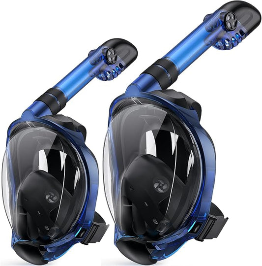 Greatever G2 Full Face Snorkel Mask for Adults Kids, 2 Pcs Snorkeling Set with Foldable Design, Dry Top System, 180° Panoramic View, Anti-Fog & Anti-Leak, Safe Breathing with Camera Mount Included