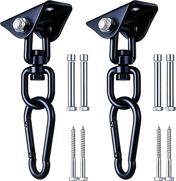 Hammock Hanging Kit, 360° Rotating Heavy Duty Swing Chair Hook 1200 lbs Capacity, Ceiling Mount Hammock Chair Hardware with Carabiner for Indoor Outdoor Yoga, Tree, Porch, Seat, Home Gym