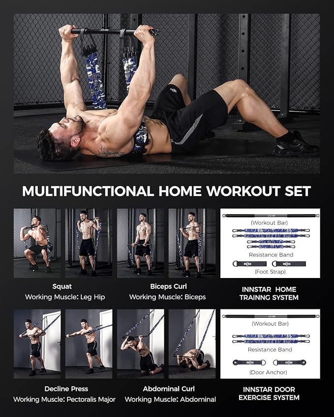 Innstar Multi-Function Resistance Bands for Working Out, Push Up Exercise Bands Resistance Bands Set for Bench Press Gym Equipment, Home Workout, Travel Portabl
