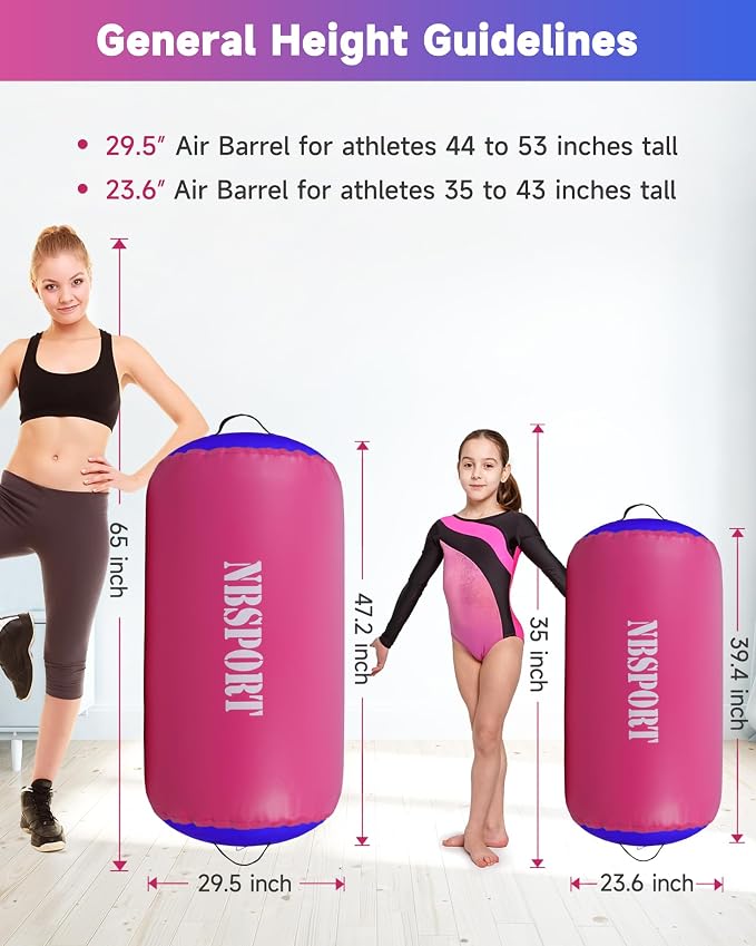 Air Barrel - Air Roller Gymnastics Barrel for Back Handspring Trainer, Air Tumble Mat with Pump for Gym Training/Yoga Balance Exercise/Cheerleading/Home and Outdoor Use