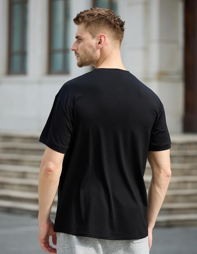 Merino Wool Crewneck T Shirts for Men for Athletic Running Workout, Lightweight Mens Moisture Wicking Shirts
