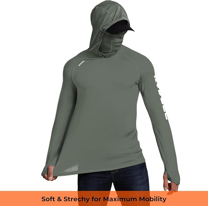 Rodeel Men's UPF 50+ Performance Fishing Hoodie, Long Sleeve Sun Protection Athletic Quick-Dry Breathable T-Shirt