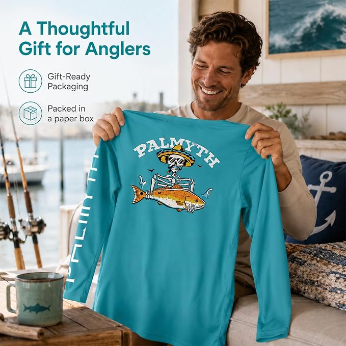 Palmyth Fishing Shirts for Men Long Sleeve UPF 50+ T Shirt Sun Protection | Quick Dry, Sun Protection, Myth-Cool Fabric, Fish Print, Moisture Wicking, Stretchy, Breathable, Fishing,Boating,Outdoor Wear