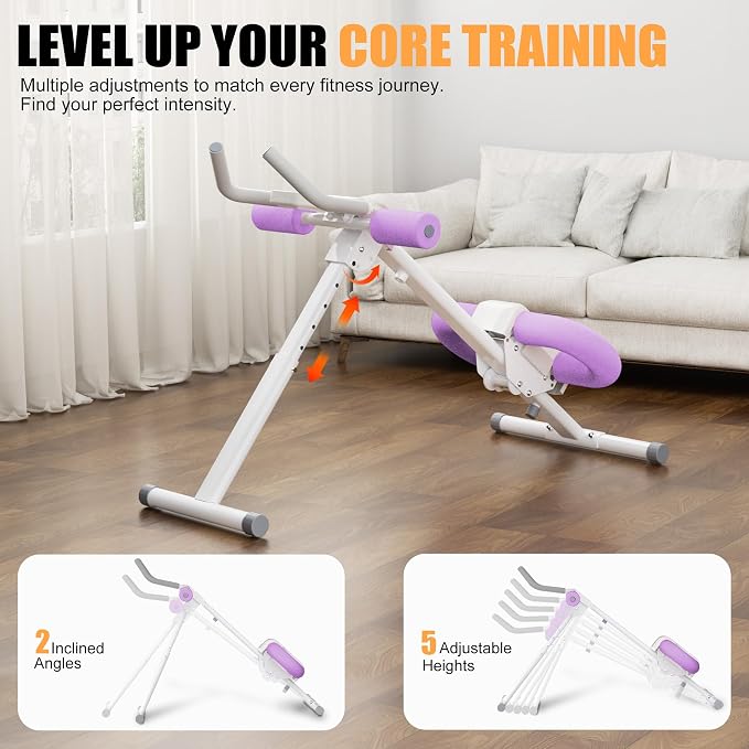 Abdominal Trainers - Adjustable Ab Trainer Machine, Foldable Abdominal Workout Equipment with Knee Protection - Home Gym Core Strength Trainer for Men & Women