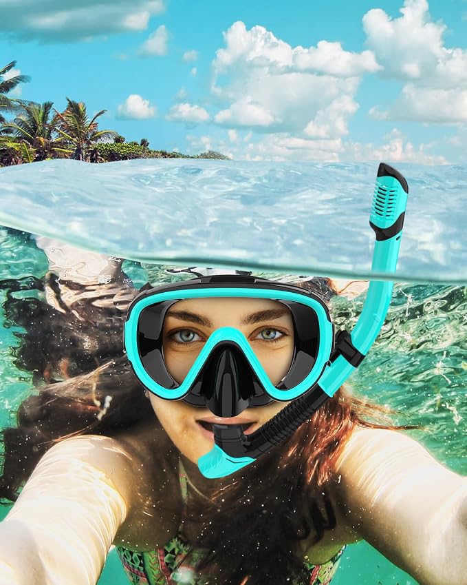 Snorkeling Gear for Adults 2-Pack | Anti-Fog & Anti-Leak Snorkeling Mask | Breath-Free Dry Snorkel | 180° Panoramic View with Quick-Dry Bags