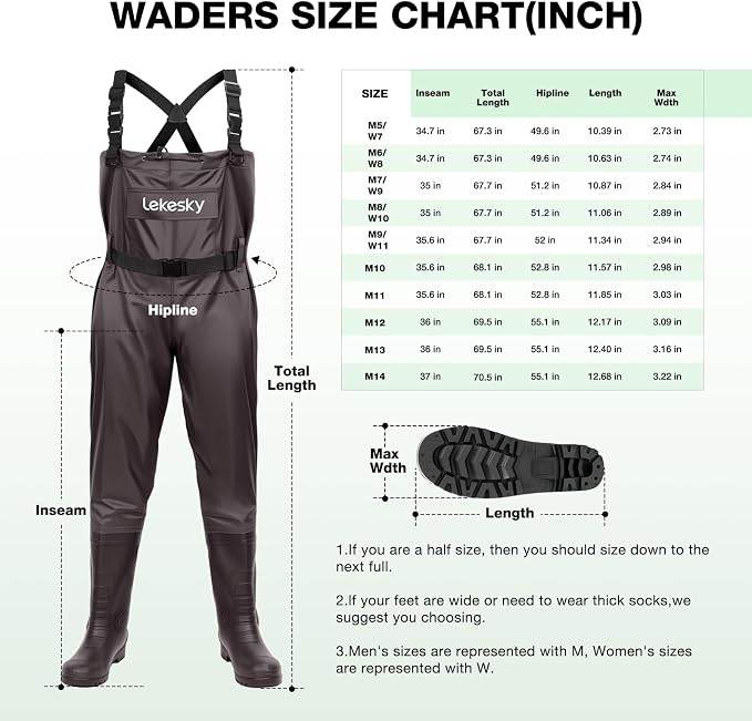 Lekesky Fly Fishing Chest Waders with Boots for Men Women, US Sizes 5–14,2-Ply Nylon/Pvc Waterproof Waders