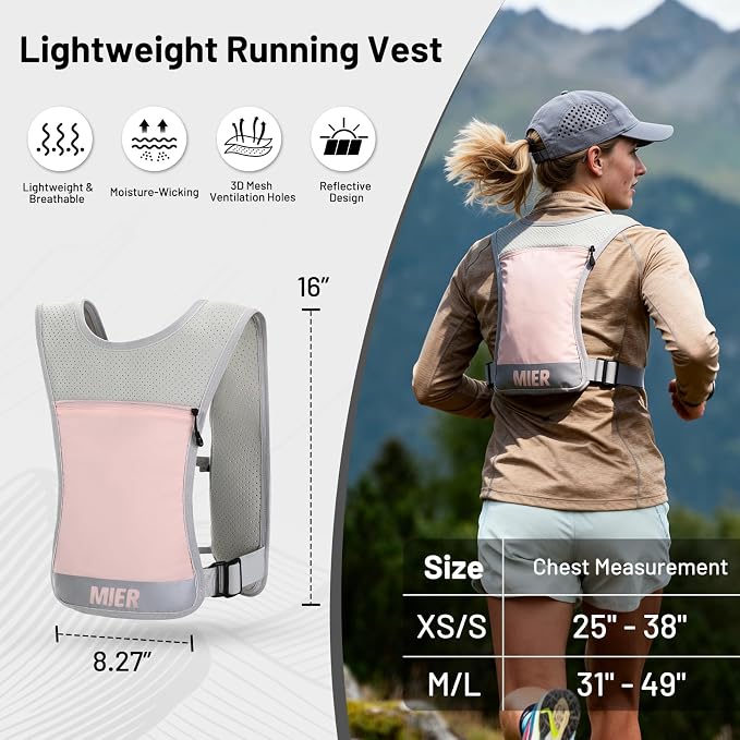 MIER Running Vest for Women Men, Lightweight Breathable Hydration Vest with 500ml Soft Flask Reflective Hydration Backpack for Marathon Cycling Hiking Jogging