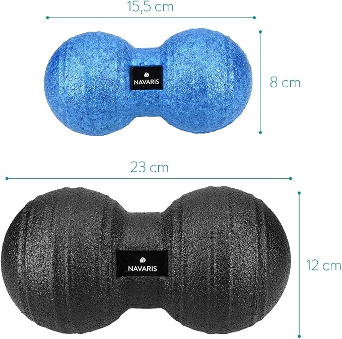 Navaris 2X Peanut Duo Ball - in 2 Sizes Duo Ball Fascia Ball Set - Trigger Point Ball - Fascia Balls - Black/Blue