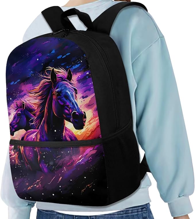 Horse Backpack for Girls School Bags with Lunch Bag Pencil Case Water Bottle Holder Kids Preschool Bookbag 4PCS Elementary School Bag Back to School Accessories