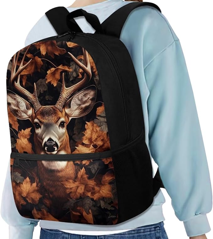 Deer Backpack Kids School Bag for Boys Girls Backpack with Lunch Box and Water Bottle Holder 4 Piece Camo Hunting Deer School Daypack for Travel Hiking Picnic Back to School Accessories