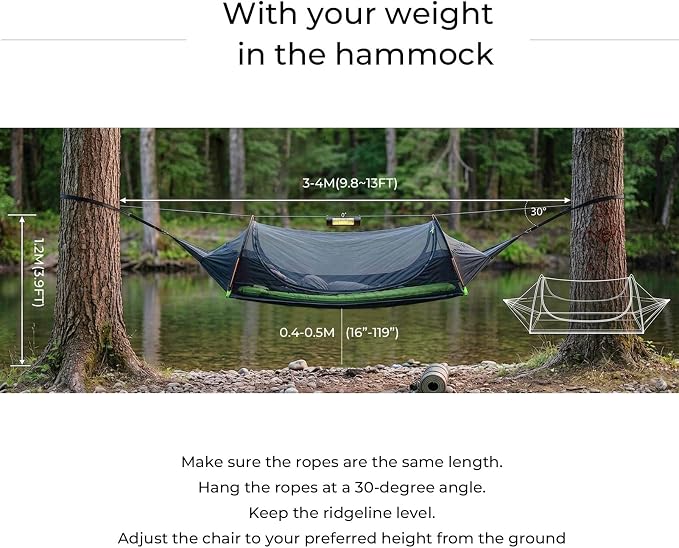 Flat Lay Camping Hammock Tent with Mosquito Net & RainFly, 3 in 1 Waterproof Lightweight Portable Sleeping Hammock Bug, Travel Outdoor Gear with Tree Strap Swing, for Hiking Patio Expedition