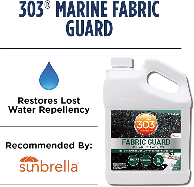 Restores water and stain resistance on boat covers, canvas, and marine fabrics.