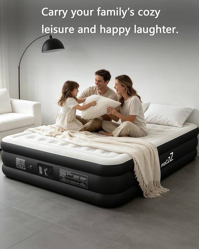 King Size air Mattress – 18-Inch Thickened Inflatable Mattress for Camping, Home Use & Guest Accommodation, Comes with Storage Bag, Supports Up to 750 Pounds (Black, King)