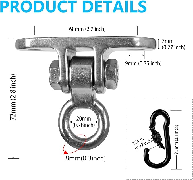 Heavy Duty Swing Hanger for 1000 LBS Capacity Hammock Hanger 180° Swing Stainless Steel Swing Hardware Accessories for Porch Playground Yoga Sand Bag