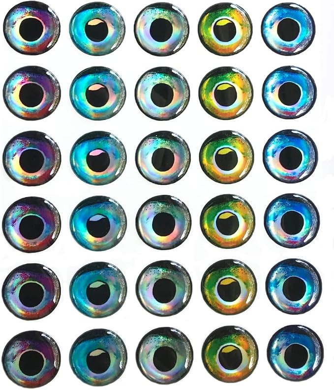 Brule 3-D Holographic Epoxy Fish Eyes (5mm-20mm) 60 Pack, Handpoured, Fishing Fly Tying Lures DIY Crafts