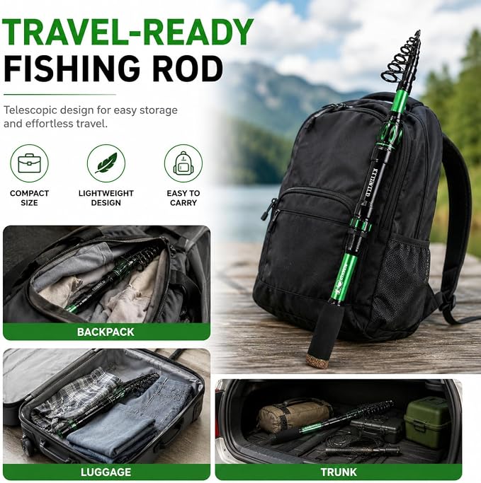 TORVEX Telescopic Fishing Rod,Travel Spinning Rod with Ceramic Guides, Stainless Steel Reel Seat, EVA Handle, Portable Collapsible for Bass Trout Catfish, Freshwater Saltwater, 6-9FT