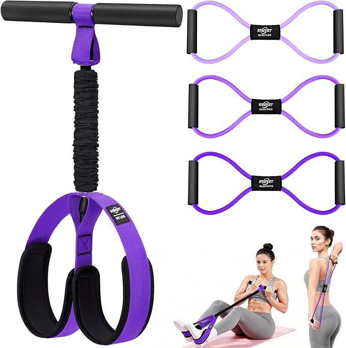 Upgraded Durable Pedal Resistance Band with Handle and Figure 8 Resistance Band Set, Stretch Bands for Exercise, Full Body Workout Equipment for Core Abs Waist Arms Back Stretching Training