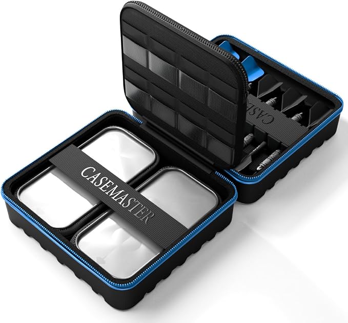 Casemaster Maxx 3 Dart Case, Holds 9 Steel Tip or Soft Tip Darts Fully Assembled, Hard Shell EVA Darts Case, 16 Accessory Pockets, Blue