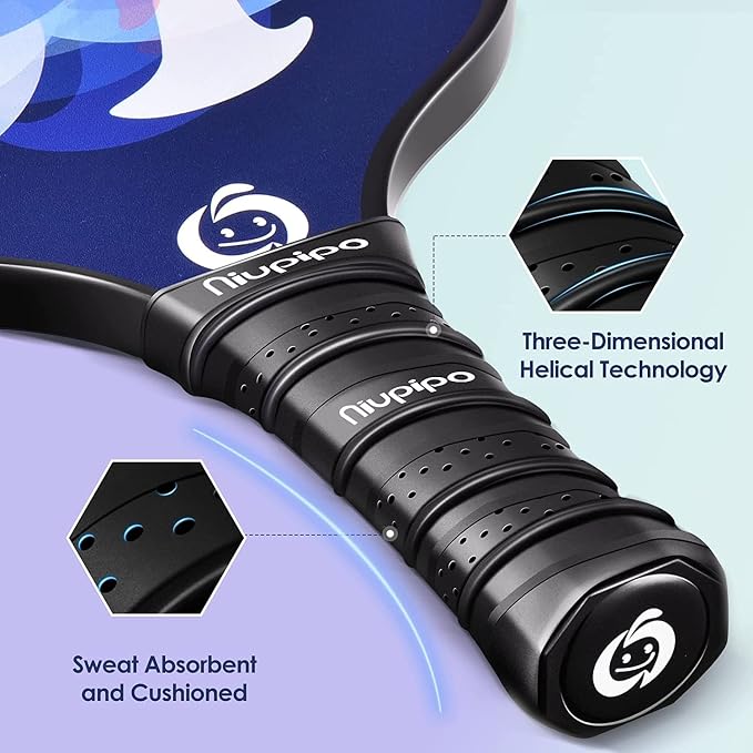 niupipo Pickleball Paddles Set of 2 or 4, USAPA Approved Fiberglass Pickleball Paddle Set with Balls and Bag, Polypropylene Honeycomb Core, Lightweight Pickleball Paddles for Beginners Men Women