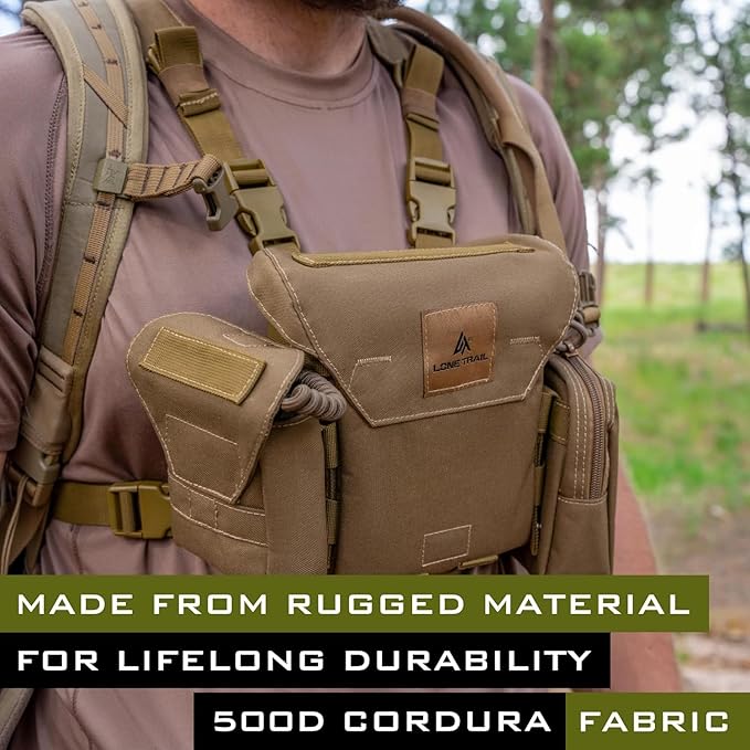 Waterproof Binocular Harness Chest Pack - Lightweight Bino Harness With Rangefinder Pouch, Binocular Case Chest Harness with Silent Magnetic Closure - MOLLE System Hunting Gear for Hunting
