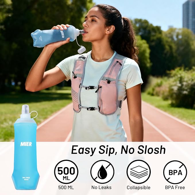 MIER Running Vest for Women Men, Lightweight Breathable Hydration Vest with 500ml Soft Flask Reflective Hydration Backpack for Marathon Cycling Hiking Jogging