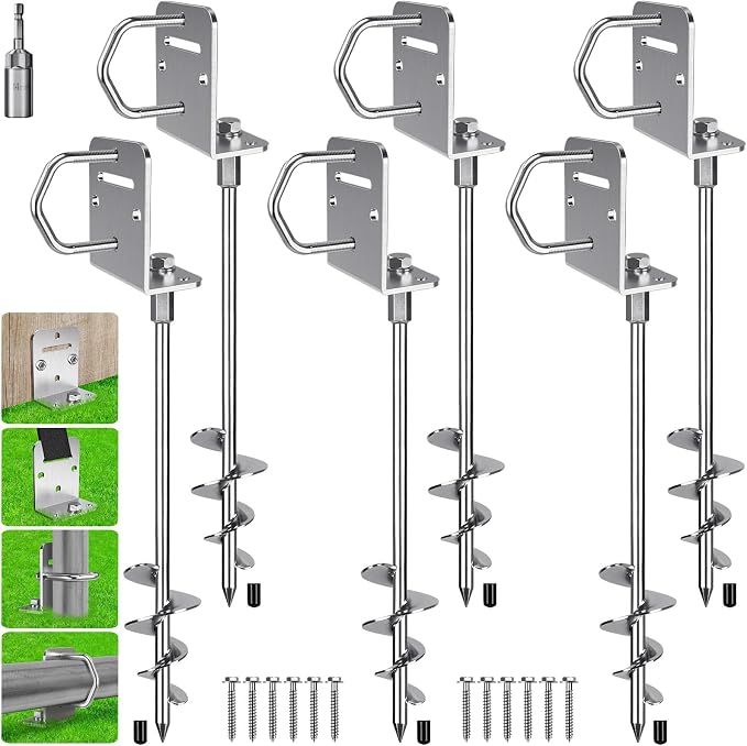 BeneLabel 2/4/6 Pack 18" 24" Ground Anchors Screw in Shed Anchor with L Bracket Trampoline Anchor Spiral Swingset Anchors for Swing Set, Mobile Home, Fence, Playset, Tent, Canopy, Carport