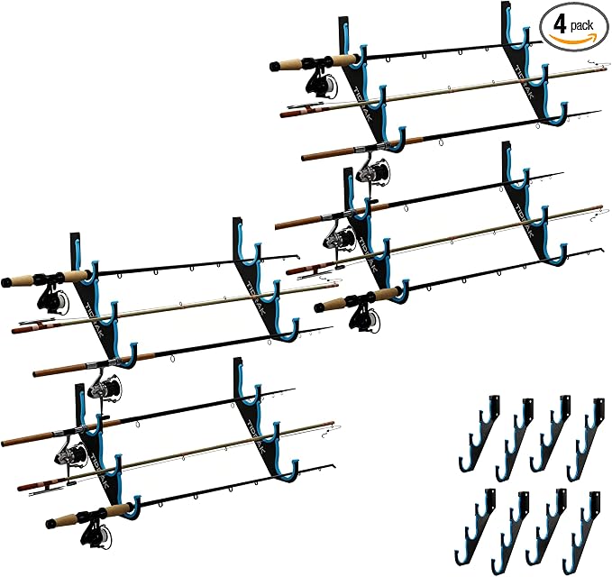 Fishing Rod Holders & Pole Holders for Garage, Wall Mounted Metal Fishing Rod Storage Organizer Rack Holds Up to 6/10/12/20 Rods or Combos, Suitable for Catfish Fishing Gear