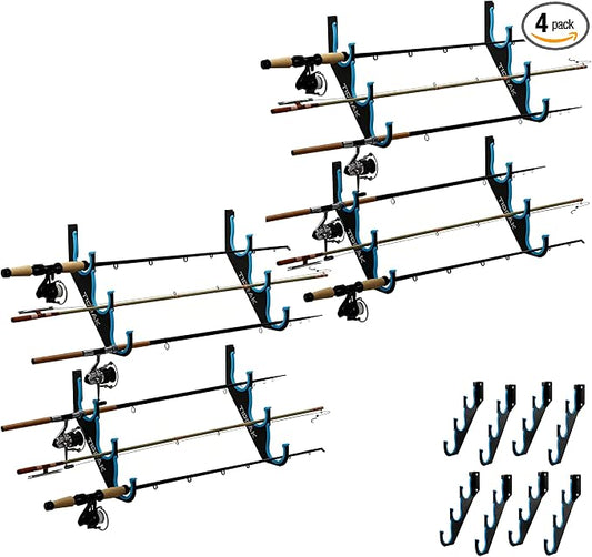 Fishing Rod Holders & Pole Holders for Garage, Wall Mounted Metal Fishing Rod Storage Organizer Rack Holds Up to 6/10/12/20 Rods or Combos, Suitable for Catfish Fishing Gear