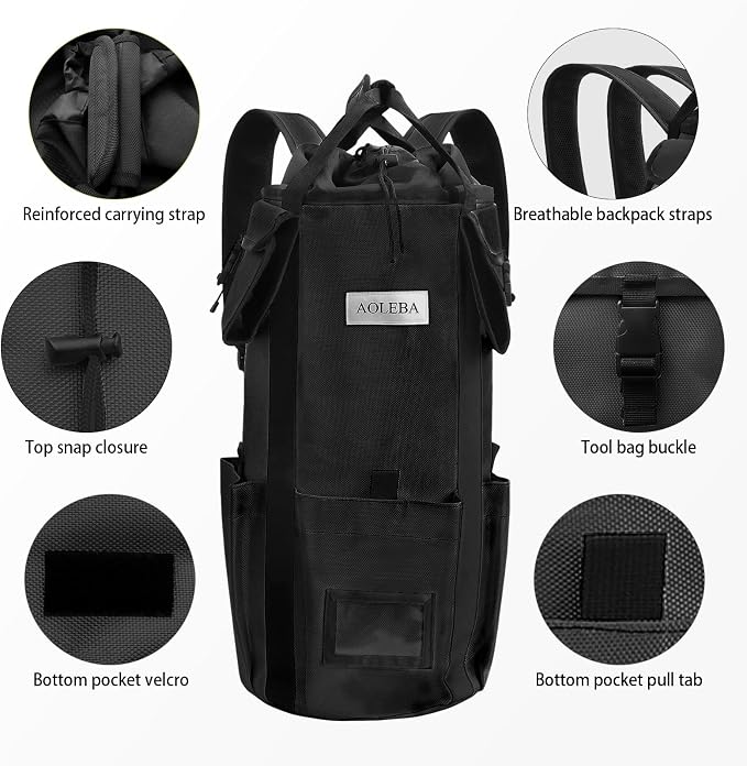 AOLEBA Arborist Rope Storage Bag Tree Climbing Rock Rope Bucket Backpack Rope Storage Bag Large Capacity 1680D Thicken Nylon Material with Hand Straps, Side Pockets