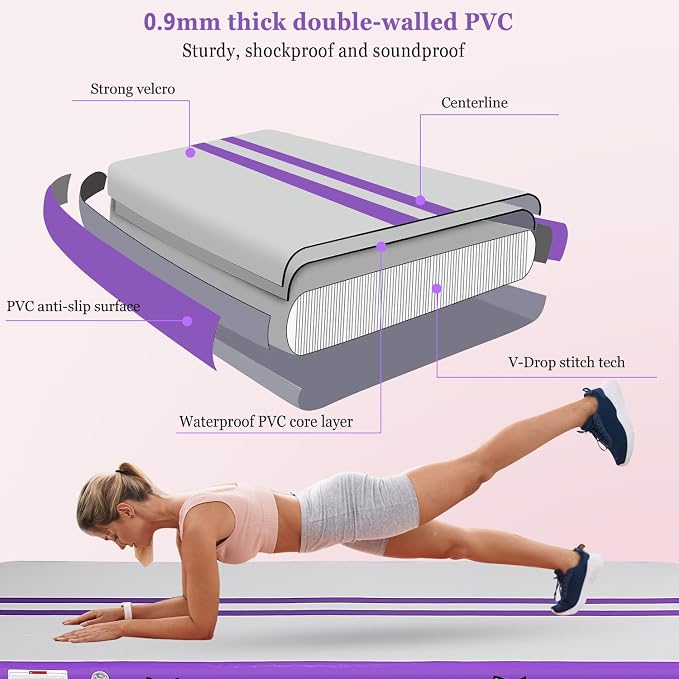 Inflatable Air Gymnastics Mat 10ft/13ft/16ft Tumbling Mats Training Mat Tumble Track Mats with Electric Air Pump for Home/Gym/Cheerleading/Beach/Outdoor Exercise (4 inches Thick)