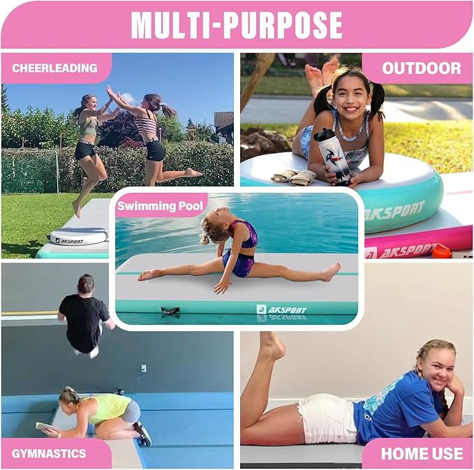 AKSPORT Inflatable Gymnatsics Mat Tumble Track 10ft 13ft 16ft 20ft 23ft Air Tumbling Mat with Air Pump for Home Use/Training/Cheerleading/Yoga