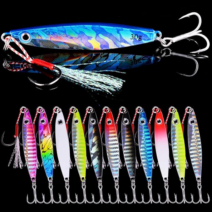 Aorace Jigging Lure Lead Fish Metal Jig Fishing Lure Paillette Knife Artificial Hard Bait Laser Body