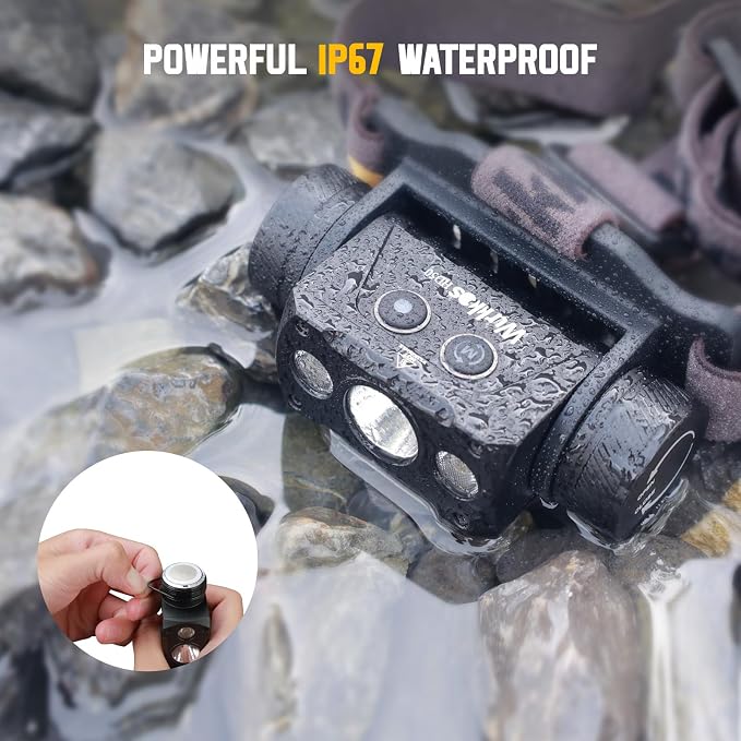Wurkkos HD50 4000 Lumens Rechargeable Headlamp with Red Light,90CRI Bright LED Headlamp with 6 Modes, Dual Switch and Magnetic Base,IP67 Waterproof USB C Rechargeable Head Lamp for Camping Repairing