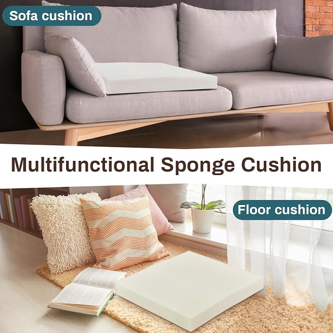 Frienda 2 Pack 3" x 24" x 24"Upholstery High Density Foam Cushion Replacement Square Cut to Size Foam Couch for Chair Couches Padding Shipping Packing DIY Cosplay Projects(White)