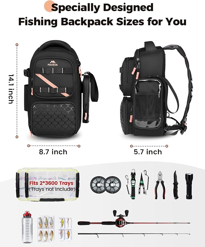 MATEIN Fishing Sling Bag with Lure Rod Holder & Phone Pouch, Waterproof 3600 Tackle Box Backpack with Removable Bait Binder