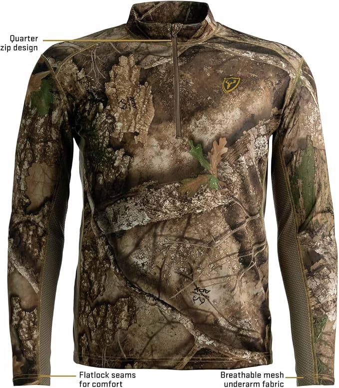 SCENTBLOCKER Angatec Long Sleeve 1/4 Zip Performance Shirt Mens Camo Hunting Clothes