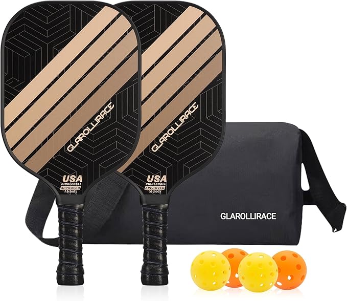 Pickleball Paddles Set of 2 | 4 Pickleball Rackets, USAPA Approved Pickleball Set, Fiberglass | Carbon Fiber Surface & 13 mm PP Honeycomb Core,4 Indoor & Outdoor Pickle Balls